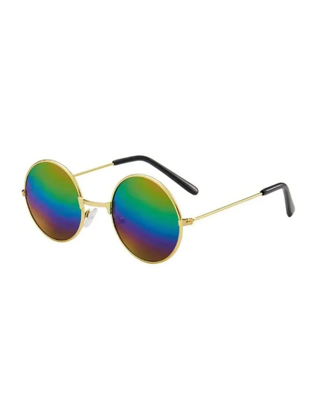 Retro Round Sunglasses With Gold Metal Frame Multicolored Metallic Lenses